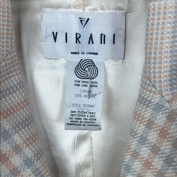 Vintage Virani Cream Plaid 100% Wool Blazer with Windowpane Pattern Size 12 - Picture 3 of 12